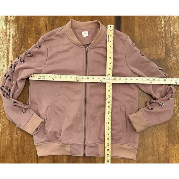GUC IJOAH Dusty Pink Zip Up Jacket Crisscross Lacing Large - Picture 9 of 9